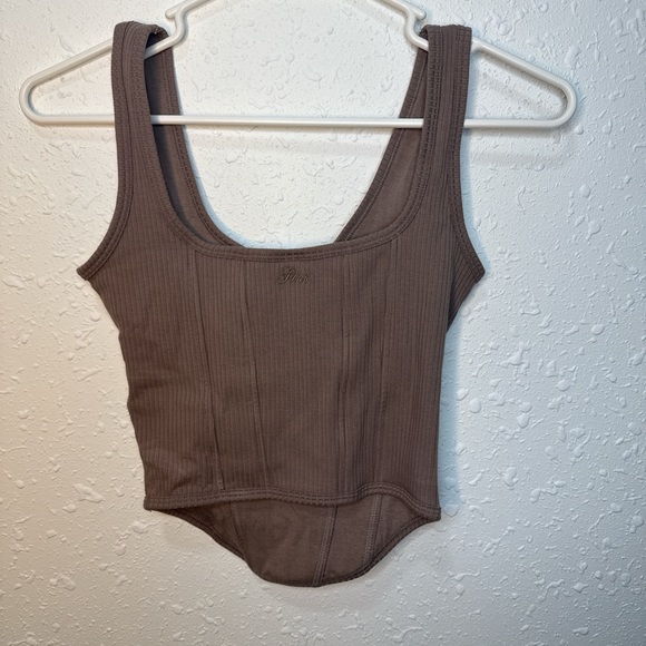NWT PINK Victoria's Secret Brown Ribbed Tank Top - Picture 3 of 3